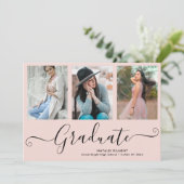 大学院フォトコラージュピンク&ブラック卒業 招待状 (スタンド正面)
