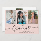 大学院フォトコラージュピンク&ブラック卒業 招待状 (正面/裏面)
