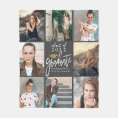 大学院フォトコラージュ金ゴールドグリッターキャップダークグレー フリースブランケット (正面)