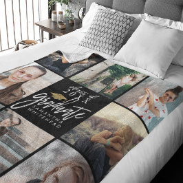 大学院フォトコラージュ金ゴールドグリッターキャップブラック フリースブランケット