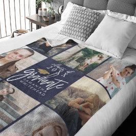 大学院フォトコラージュ金ゴールドグリッターキャップNavy Blue フリースブランケット