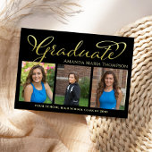 大学院フォトコラージュ黒と金ゴールドシンプル 案内状