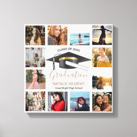 大学院フォトコラージュ黒と金ゴールド卒業 キャンバスプリント (正面)