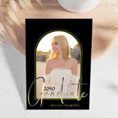 大学院フォトシンプルスタイリッシュブラックと金ゴールドアーチ 招待状