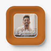 大学院フォトスクリプトはっきりした燃えたオレンジの卒業 ペーパープレート (正面)