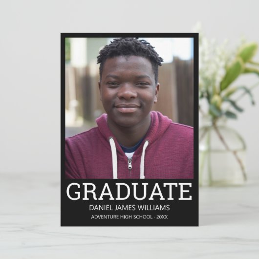 大学院フォトミニマリスト黒枠ホワイトスクリプト 案内状 (スタンド正面)