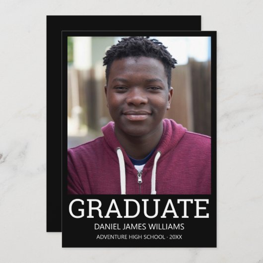 大学院フォトミニマリスト黒枠ホワイトスクリプト 案内状 (正面/裏面)