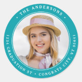 大学院フォトラウンドパーソナライズされた差出人住所 ラウンドシール (正面)