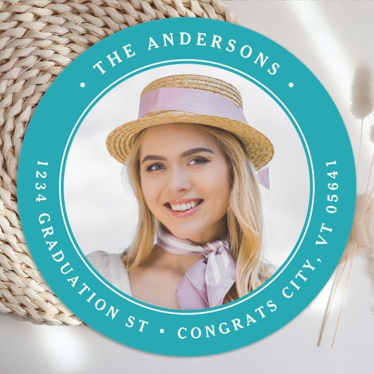 大学院フォトラウンドパーソナライズされた差出人住所 ラウンドシール