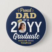 大学院フォト誇りを持ったパパネイビエレガントーブルー&金ゴールド 缶バッジ (正面)