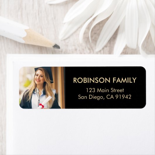 大学院フォト金ゴールドスクリプトモダン差出人住所 ラベル (インサイチュ)