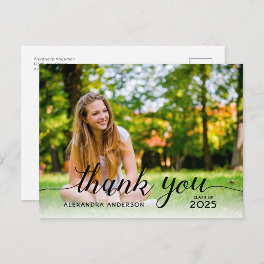 大学院ブラックスクリプト写真卒業ありがとう ポストカード (正面/裏面)
