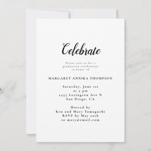 大学院ブラックブロック数々の写真卒業パーティー 招待状 (裏面)