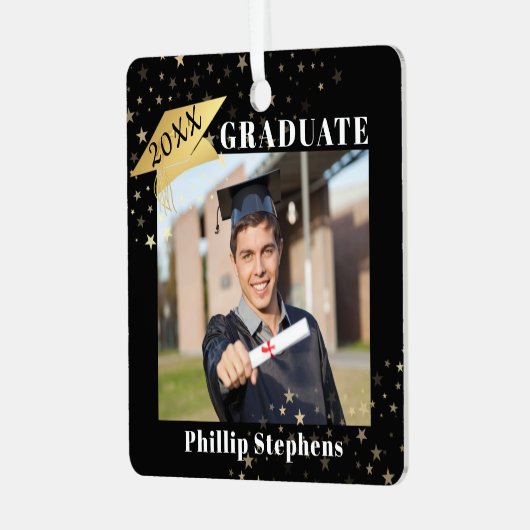 大学院ブラック金ゴールドキャップ写真あなたの色を星 メタルオーナメント (正面左)