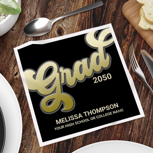 大学院ブラック金ゴールドタイポグラフィスクリプトカスタム スタンダードカクテルナプキン