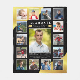 大学院ブラック金ゴールド15フォトコラージュ フリースブランケット