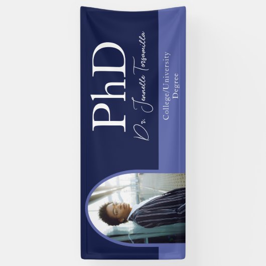 大学院ブルーアーチスクリプト写真PhD卒業 横断幕 (縦)