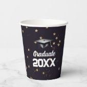 大学院ブルー金ゴールドグリッター紙吹雪卒業キャップ 紙コップ (裏面)