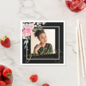 大学院ホットピンクフローラグラードパーティーフォトブラック スタンダードカクテルナプキン (インサイチュ)