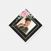 大学院ホットピンクフローラグラードパーティーフォトブラック スタンダードカクテルナプキン (角)