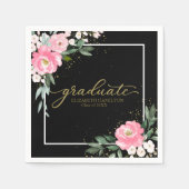 大学院ホットピンクフローラ卒業パーティブラック スタンダードカクテルナプキン (正面)