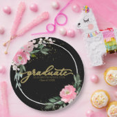 大学院ホットピンクフローラ卒業パーティブラック ペーパープレート (パーティー)