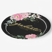 大学院ホットピンクフローラ卒業パーティブラック ペーパープレート (アングル)