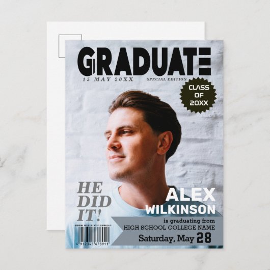 大学院マガジンカバースタイルモダンシック写真 インビテーションポストカード (正面/裏面)