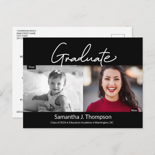 大学院モダンの脚本と今の卒業写真 案内ポストカード (正面/裏面)