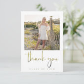 大学院モダンシンプル写真書道金ゴールド サンキューカード (スタンド正面)