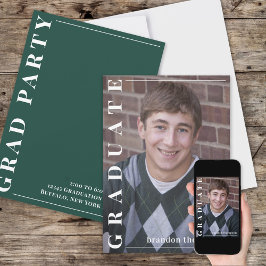 大学院モダンシンプル写真最小主義グリーン 招待状