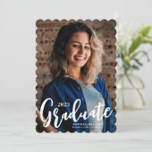 大学院モダンスクリプトのオーバーレイ2写真卒業 案内状 (スタンド正面)