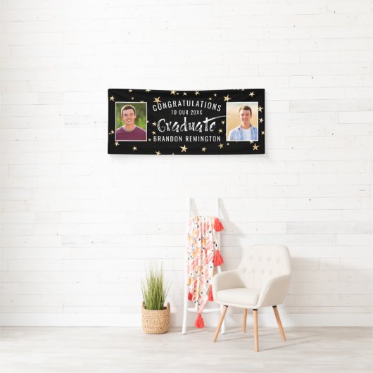 大学院モダンタイポグラフィ写真黒金ゴールド星 横断幕 (インサイチュ)