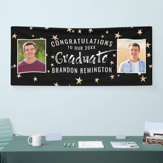 大学院モダンタイポグラフィ写真黒金ゴールド星 横断幕 (トレードショー)