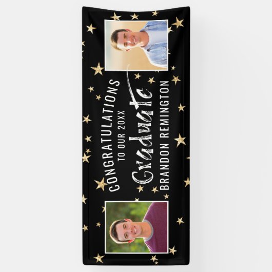 大学院モダンタイポグラフィ写真黒金ゴールド星 横断幕 (縦)