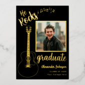 大学院モダンフォトギターブラックと金ゴールド 箔招待状 (正面)