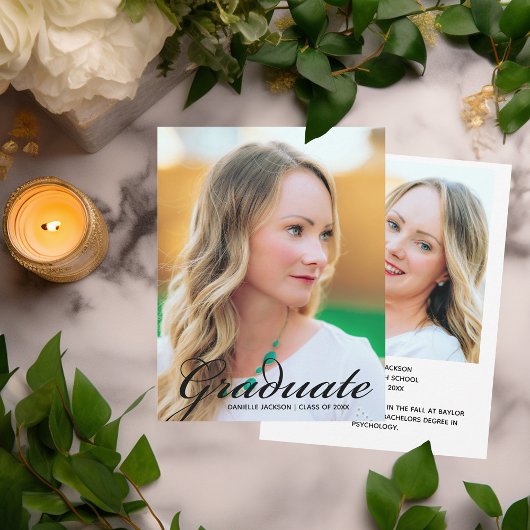 大学院モダンフォトシンプルブラックスクリプトオーバーレイ 案内状