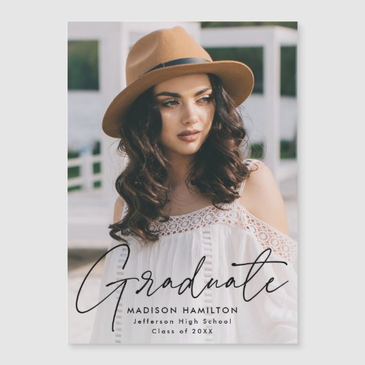 大学院モダンブラックスクリプト写真 マグネット招待状 (正面)