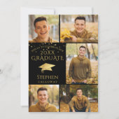 大学院モダンブラック金ゴールド6 Photo Collageパーティー 招待状 (正面)