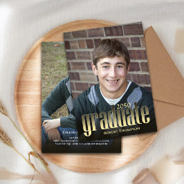 大学院モダンミニマル写真撮影タイポグラフィ金ゴールド 案内状