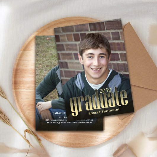 大学院モダンミニマル写真撮影タイポグラフィ金ゴールド 案内状