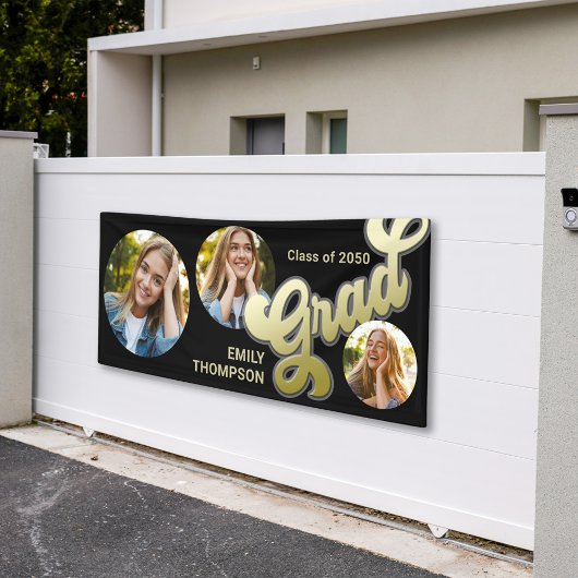 大学院モダン写真ブラックと金ゴールドタイポグラフィ 横断幕