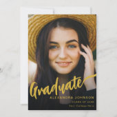 大学院モダン写真金ゴールドスクリプトブラック 案内状 (正面)