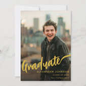 大学院モダン写真金ゴールドスクリプトブラック 案内状 (正面)