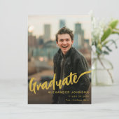 大学院モダン写真金ゴールドスクリプトブラック 案内状 (スタンド正面)