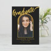 大学院モダン写真Archブラックと金ゴールドスクリプト 案内状 (スタンド正面)