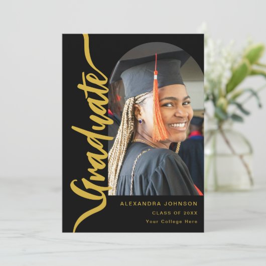 大学院モダン写真Archブラック金ゴールドスクリプト 案内状 (スタンド正面)