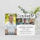 大学院モダン手札付き4枚フォトコラージュ 招待状 (スタンド正面)