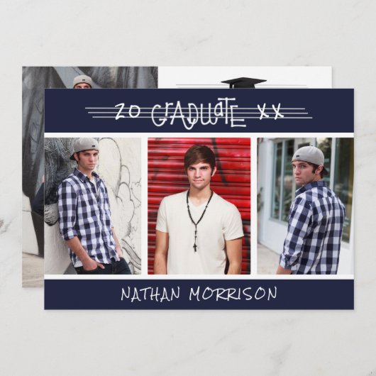 大学院モダン手記4枚フォトカスタムカラー 招待状 (正面/裏面)