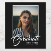 大学院モダン編集可能フォトブラック |卒業 ワインラベル (シングルラベル)